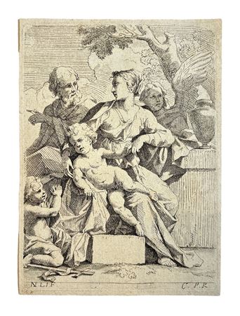Nicolas Loir (1624 - 1679) Sacra famiglia con San Giovanni battista XVII...