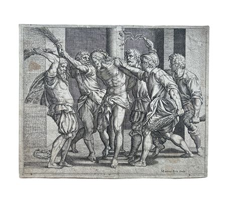 Martino Rota (1520 - 1583) La Flagellazione bulino su carta 144 x 182mm...