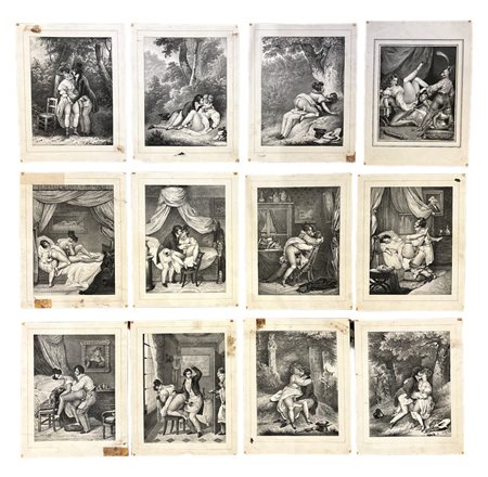 Achille Devéria (1800 - 1857) Serie di 12 scene erotiche 1830 e succ....