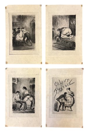 Serie di 4 scene erotiche Francia - XIX secolo litografia su carta 127 x 78...