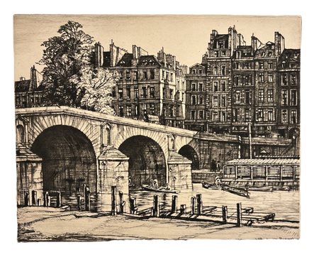 Henry Rushbury (1889 - 1968) Pont Marie, Paris puntasecca 19,5 x 25cm Firmato...