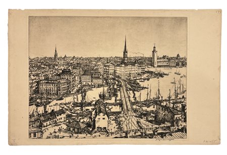 Muirhead Bone (1876 - 1953) Stockolm acquaforte e puntasecca su carta 225 x...