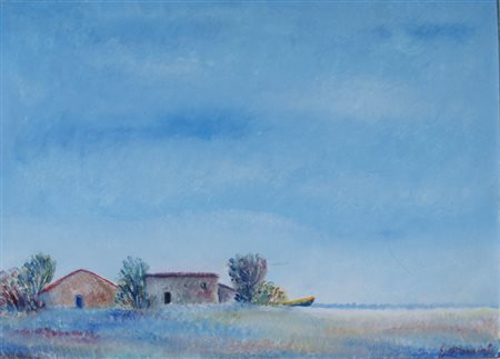 OMICCIOLI GIOVANNI (Roma 1901 - Roma 1975) "Casa di pescatori a Fregene" olio...