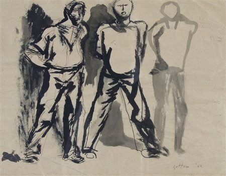 GUTTUSO RENATO (Bagheria 1912 - Roma 1987) "Figure" 1944 China su carta cm....