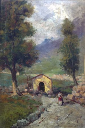 ANONIMO "Paesaggio" Olio su tela cm. H: 40.00 L: 26.50