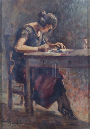 BARBIERI CONTARDO (Broni 1900 - Milano 1966) "Donna che scrive" 1923 Olio su...