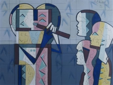 KODRA IBRAHIM (Tirana 1918 - Milano 2006) "Cercavo nuovi idoli" 1972 Olio su...