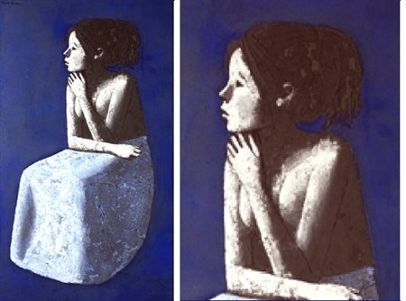 BUENO XAVIER (Vera de Bialasoa 1915 - Fiesole 1979) "Nudo bleu" 1978 Olio e...