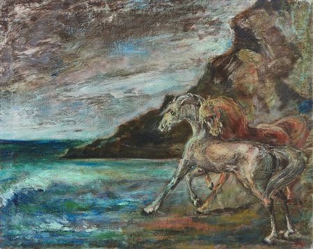 SASSU ALIGI (1912 - 2000) - CAVALLINI IN RIVA AL MARE, 1953.