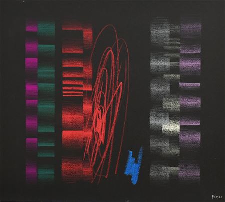 Ennio Finzi RITMI DI LUCE, 2009 pastelli su cartoncino nero, cm 33x35 firma