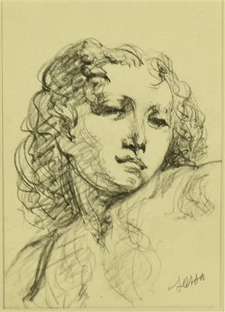 Aligi Sassu VOLTO FEMMINILE matita su carta, cm 16x11 firma