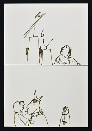 Emilio Tadini SENZA TITOLO coppia di disegni a pennarello su cartoncino, cm...