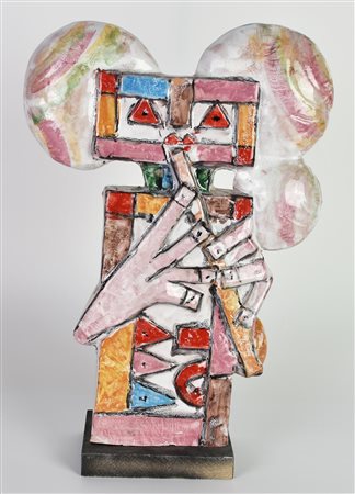Ibrahim Kodra SUONATORI DI FIATI scultura in ceramica smaltata, es. P.A. h cm...