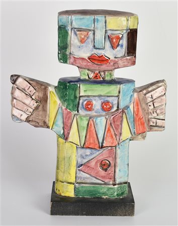 Ibrahim Kodra SUONATORE scultura in ceramica smaltata, es. 4/60 h cm 31 base...