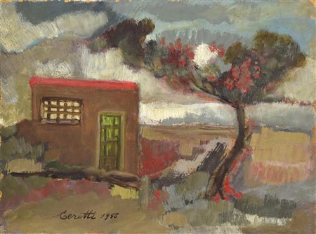 Mino Ceretti CASOLARE olio su tavola, cm 30x40 firma e data eseguito nel 1950