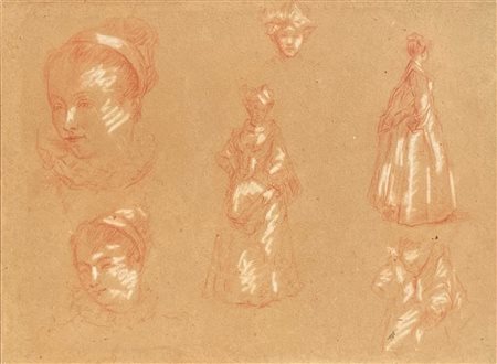  
Studio di volti, figure e vestiti Scuola francese, fine XVIII secolo
sanguigna e biacca su carta 20 x 26,5cm