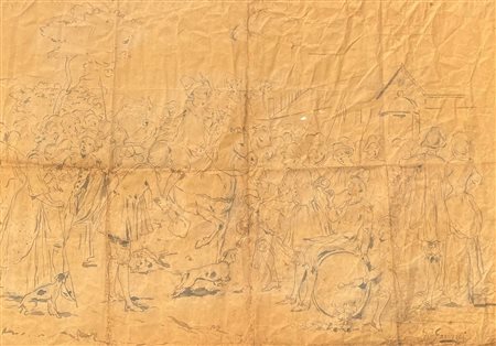 Giovanni Garinei (1846 - ) 
Bozzetto per la scenografia del "Rugantino" 
acquarello nero su carta 71 x 102 cm