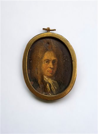  
Ritratto di gentiluomo Scuola francese, inizi XVIII secolo
olio su rame 4,6 x 3,7cm