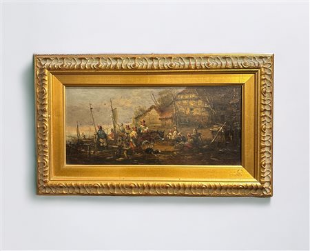 John Christian Zeitter (attribuito a) (att. ca. 1824 - 1862) 
Scena di genere.  
olio su tavola 19 x 40,5 cm