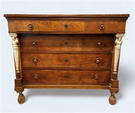  
Commode in noce con cariatidi in marmo prima metà el XIX secolo
 114 x 64 x 134 cm