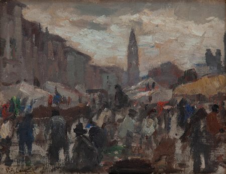 Vittorio Antonio Cargnel Venezia 1872 - Milano 1931 Mercato a Castelfanco Veneto