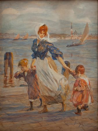 Felice Castegnaro Montebello Vicentino 1872 - Zero Branco 1958 Passeggiata