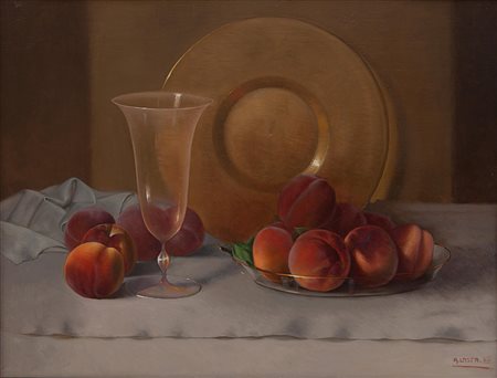 Attilio Lasta  Villa Lagarina TN 1886 - 1975 Natura morta con pesche