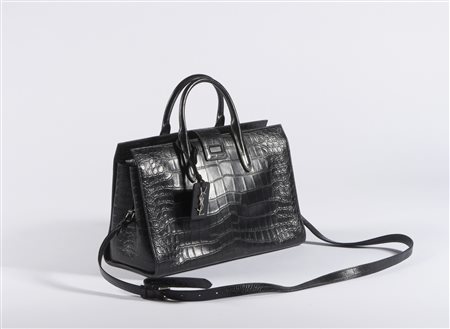 SAINT LAURENT YVES - Borsa tote Nera in stampa cocco.