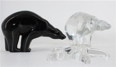 Baccarat Lotto composto da due orsi in cristallo trasparente incolore e nero, e