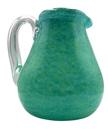 Manifattura italiana Brocca in vetro incolore e marmorizzato verde e giallo. Sec