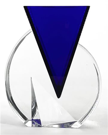 Baccarat Vaso scultura composto da due parti in cristallo incolore e blu traspar