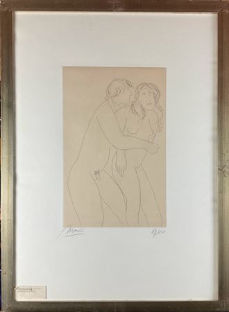 Giacomo Manzù "Senza titolo" 
acquaforte
(lastra cm 39x25,5; foglio cm 69,5x49)