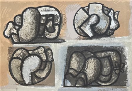 Pietro Cascella "Progetto per scultura" 
tre litografie a colori
cm 50x70
una so