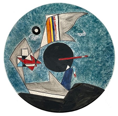 Proferio Grossi piatto in terracotta policroma smaltata
diam, cm 43
firmato a pu