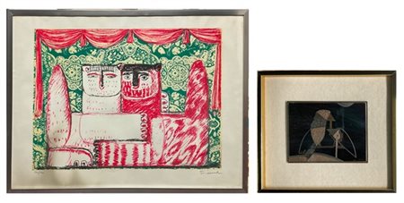 Lotto composto da una litografia a colori di Salvatore Fiume e un multiplo su l