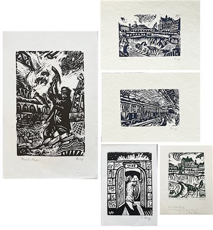 Sergio Birga Lotto composto da sette piccole xilografie di soggetti diversi
misu