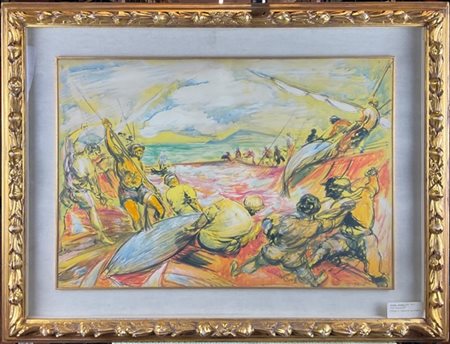 Aligi Sassu "La tonnara" 
tecnica mista su cartoncino applicato su masonite
cm 4