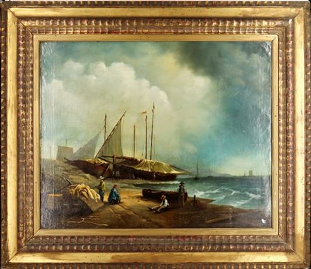 Ignoto del secolo XIX

"Velieri al porto" 
olio su tela (cm 50x64)
reca firma i