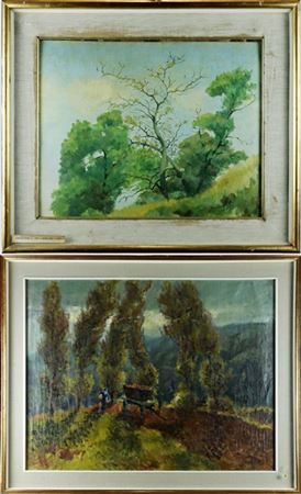 Lotto composto da due "Scorci boschivi" di diversi autori del secolo XX, dipint