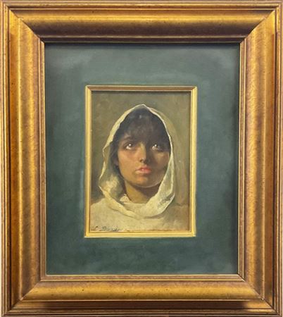 Luigi Palumbo "Donna velata" 
olio su tavoletta (cm 18x14)
Firmato in basso a si