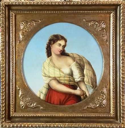 Ignoto del secolo XIX

"Giovane popolana" 
olio su tela applicata a tavola tond