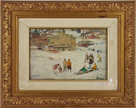 Ignoto del secolo XX, 
"Giochi sulla neve"
olio su tavoletta (cm 13,5x20)
Reca