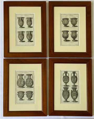 Gruppo di 4 incisioni su carta raffiguranti vasi etruschi. L'antiquité expliqué