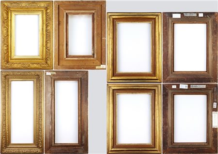 Lotto composto da otto diverse cornici in legno e altri materiali. Alcune dorat