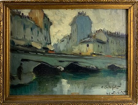 Cirano Castelfranchi "La Darsena a Milano" 
olio su compensato (cm 12x17)
Firmat