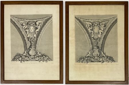 Due incisioni da Charles Le Brun disegnate da J.B. Massè e incise da Preisler