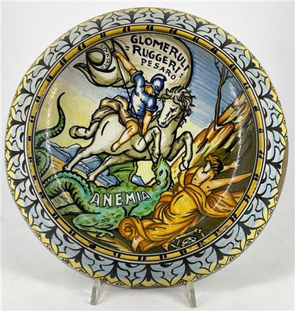 Manifattura Molaroni, Pesaro. Svuotatasche in ceramica decorata in policromia c