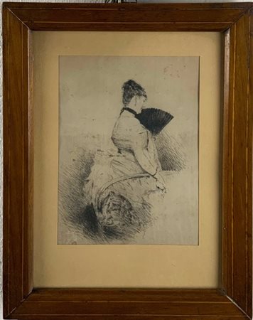 Giuseppe De Nittis "Donna al ventaglio" 
riproduzione a stampa(cm 21,5x16)
in co