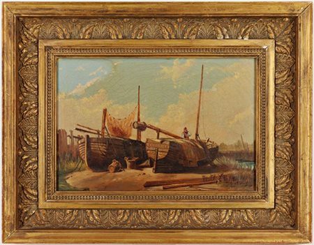 Scuola nordica del secolo XIX

"Preparativi per la pesca" 
olio su tela (cm 18x