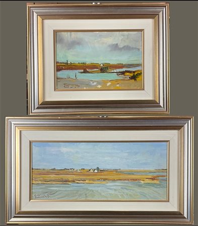 Donato Frisia Jr Lotto composto da due "Scorci marini", olio su masonite, di div